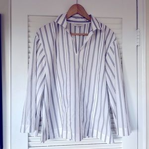 Gorgeous Lafayette 148 cotton popover blouse, white with black stripe, size M.